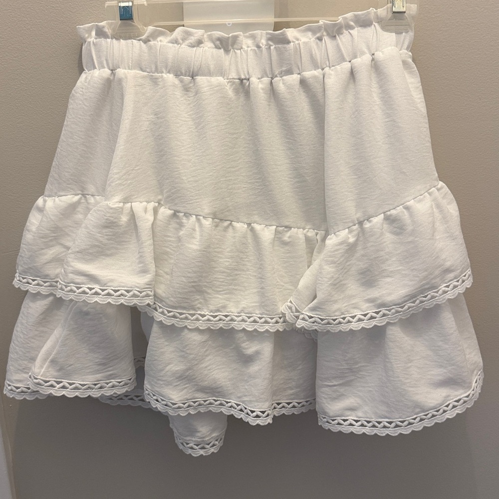 White Ruffled Skirt with Lace Trim